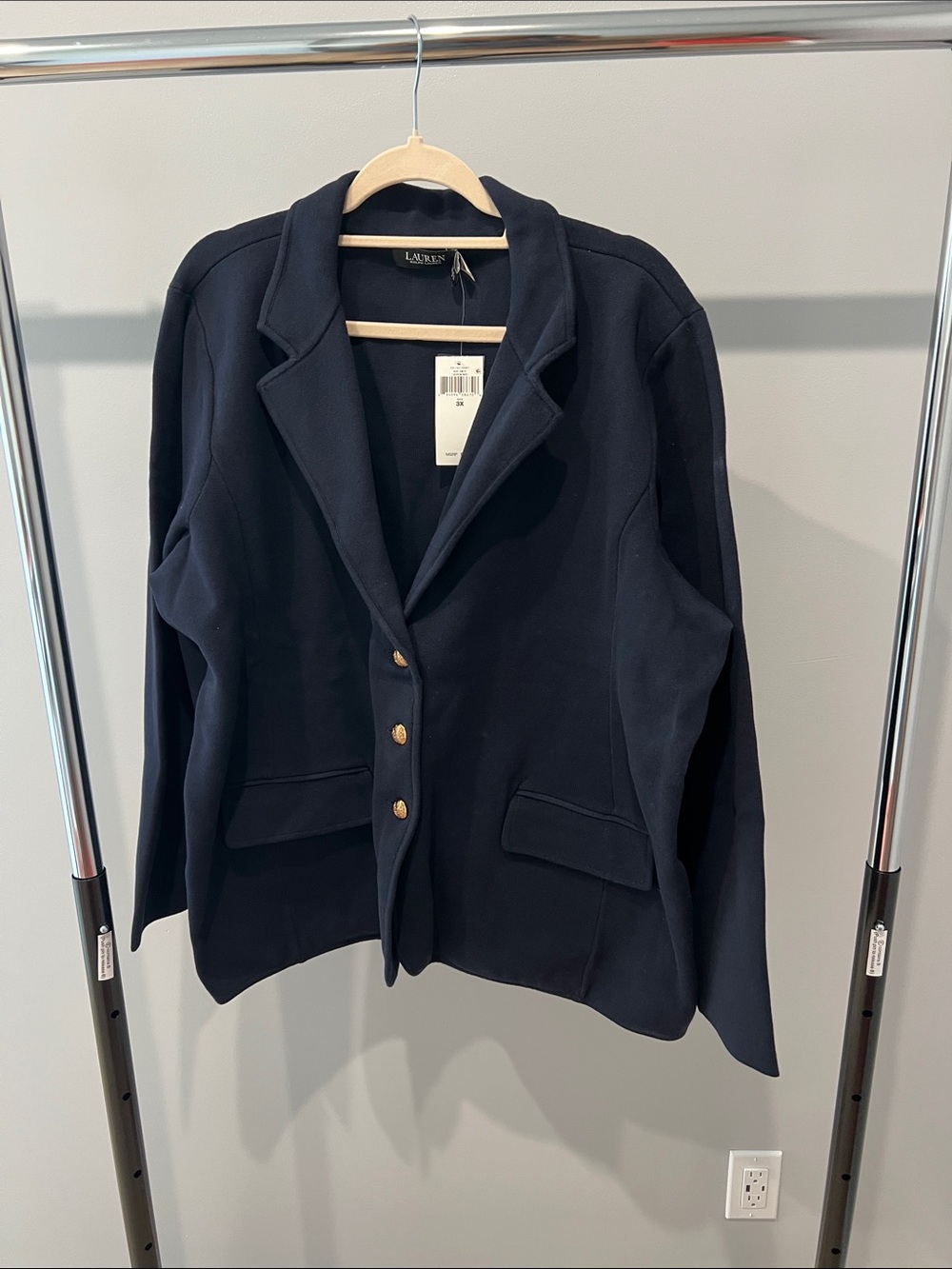 Lauren Ralph Lauren Dark Navy Gold-Button Knit Blazer